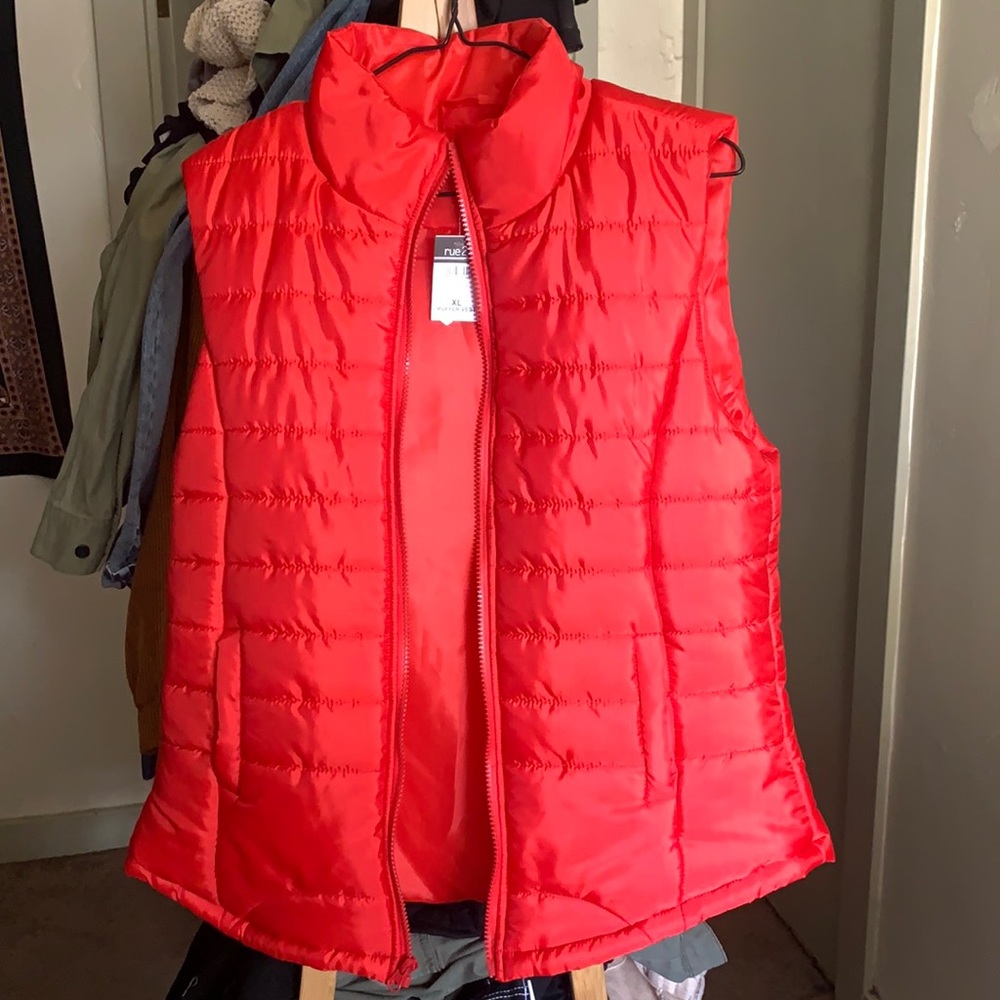 Red puffer vest